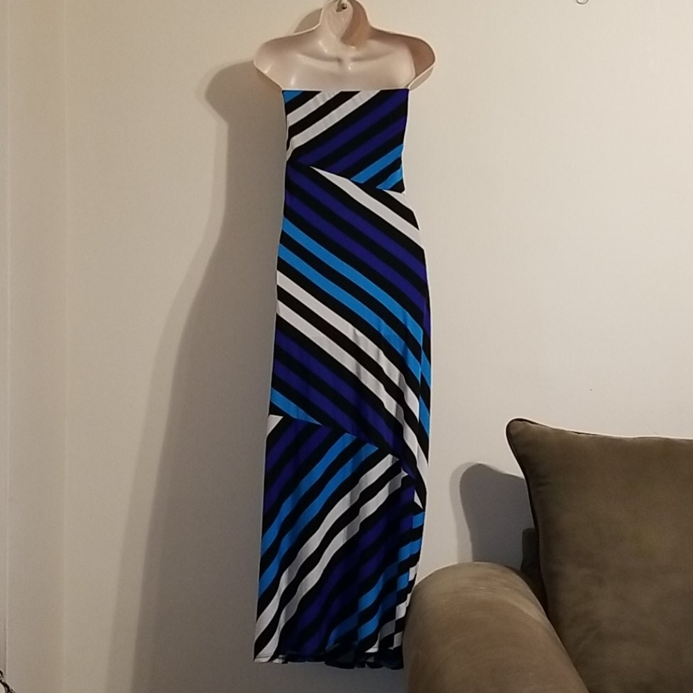 Ashley Stewart women's blue striped tube top dress - Picture 16 of 17